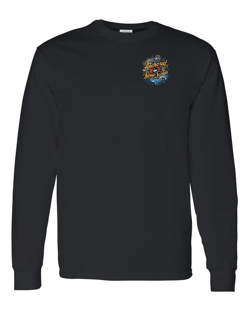 Anchored In Nova Scotia (Old Design) Left Chest and Back Long Sleeve Tee
