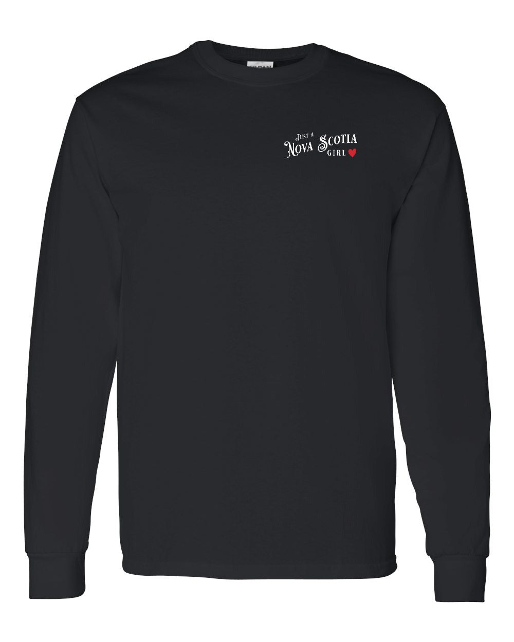 Just a Nova Scotia Girl Red Heart Left Chest Long Sleeve Tee