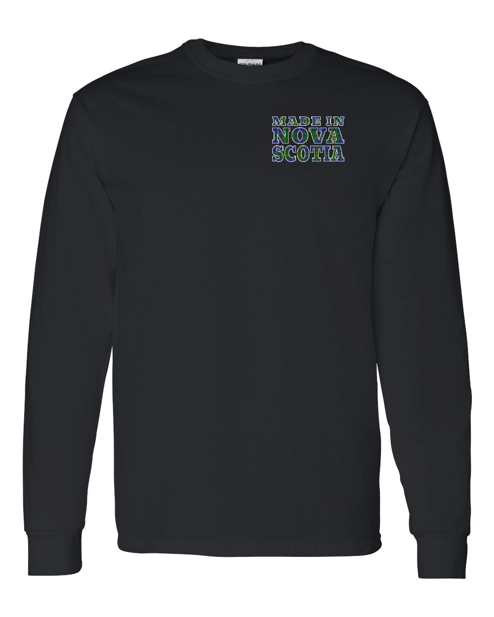 Made In Nova Scotia ( Tartan Lettering) Left Chest and Back Long Sleeve Tee