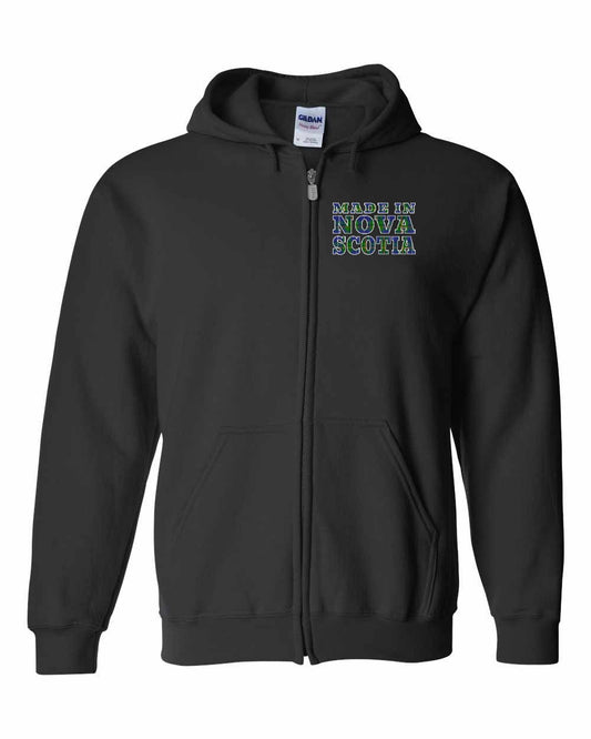 Made In Nova Scotia ( Tartan Lettering) Left Chest zip-hoodie