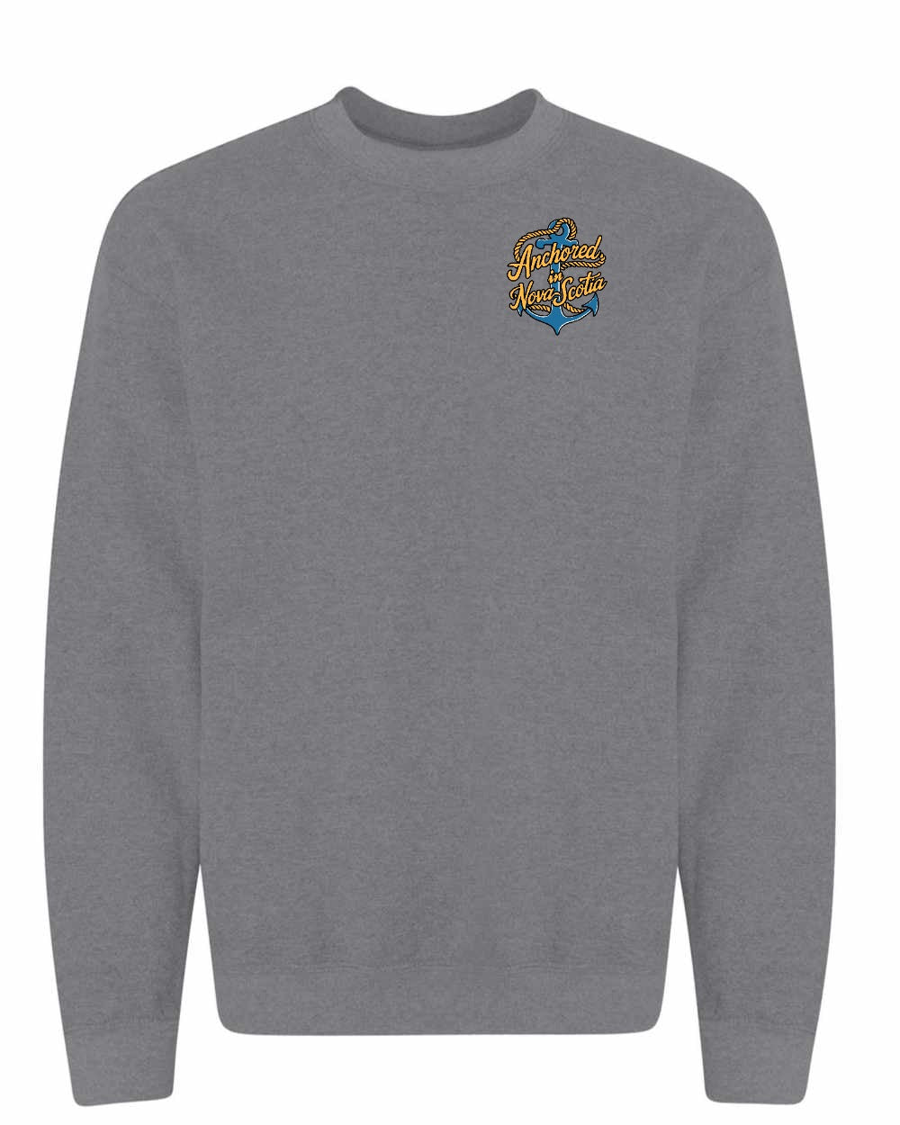 Anchored in Nova Scotia (New Design) Left Chest and Back crew-neck