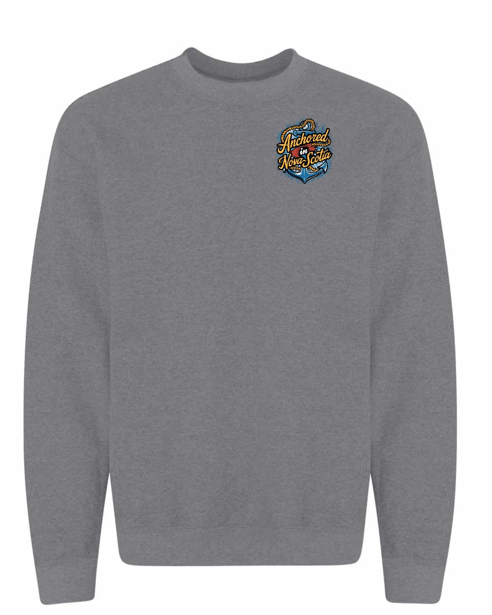 Anchored In Nova Scotia (Old Design) Left Chest and Back crew-neck