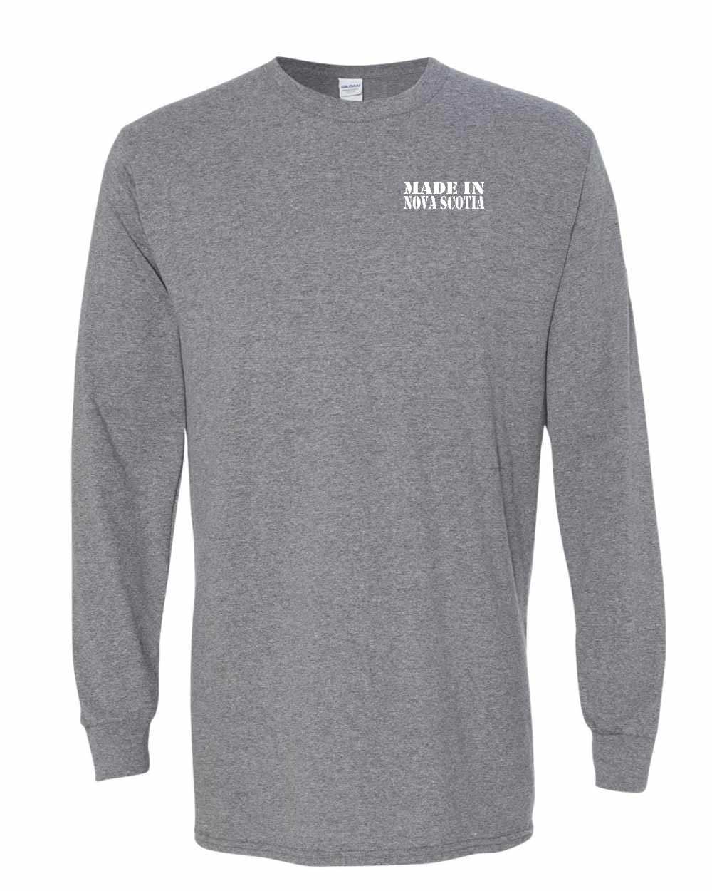 Made In Nova Scotia ( White Lettering) Left Chest and Back Long Sleeve Tee