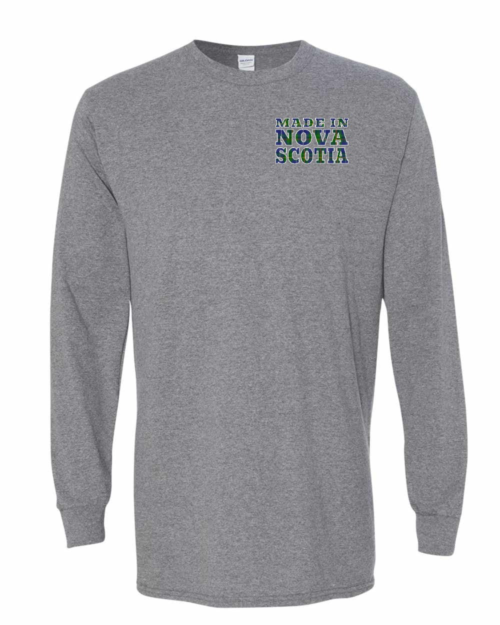 Made In Nova Scotia ( Tartan Lettering) Left Chest and Back Long Sleeve Tee