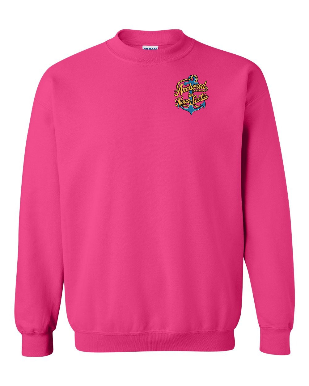 Anchored in Nova Scotia (New Design) Left Chest and Back crew-neck