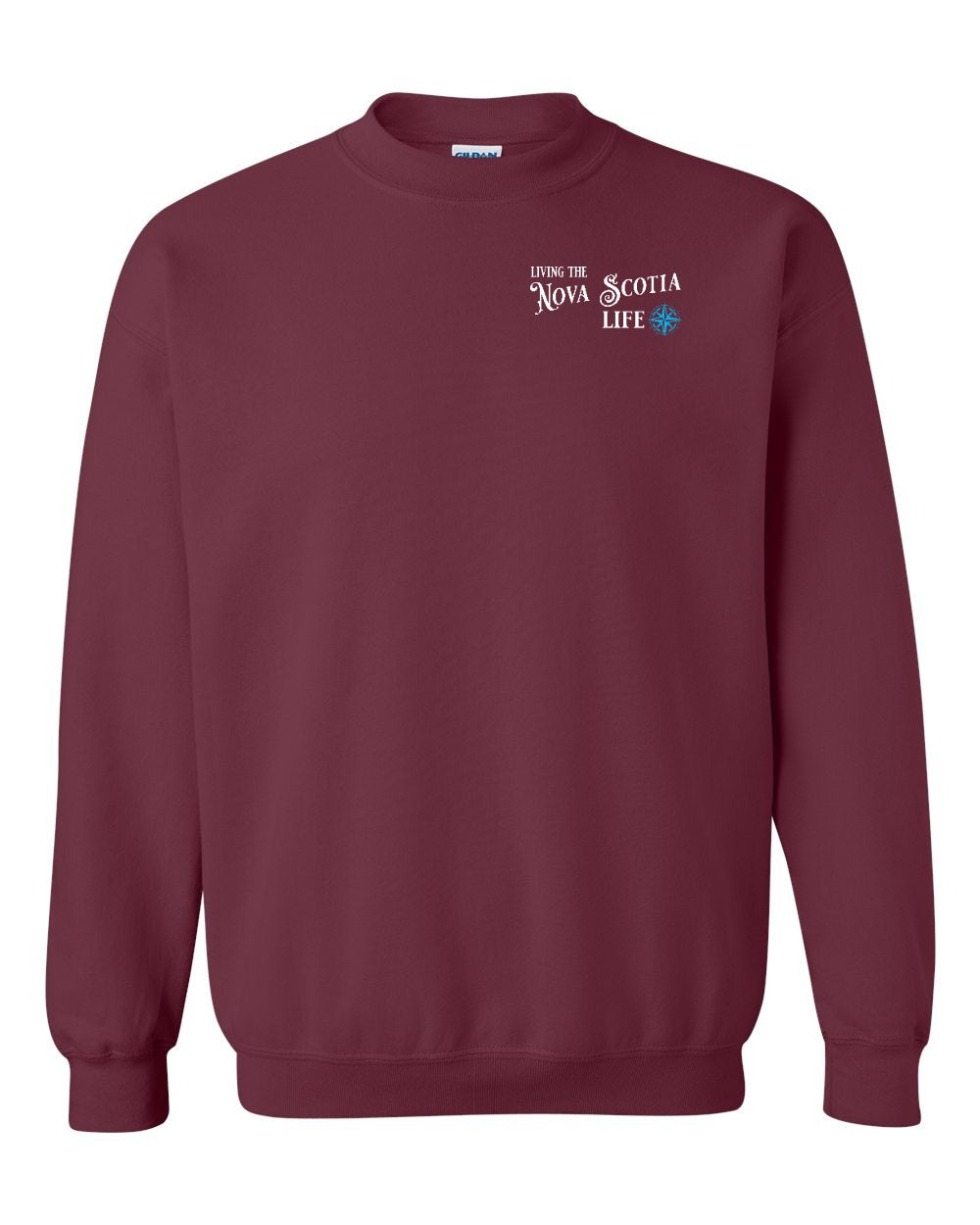 Living the Nova Scotia Life blue Left Chest and Back crew-neck