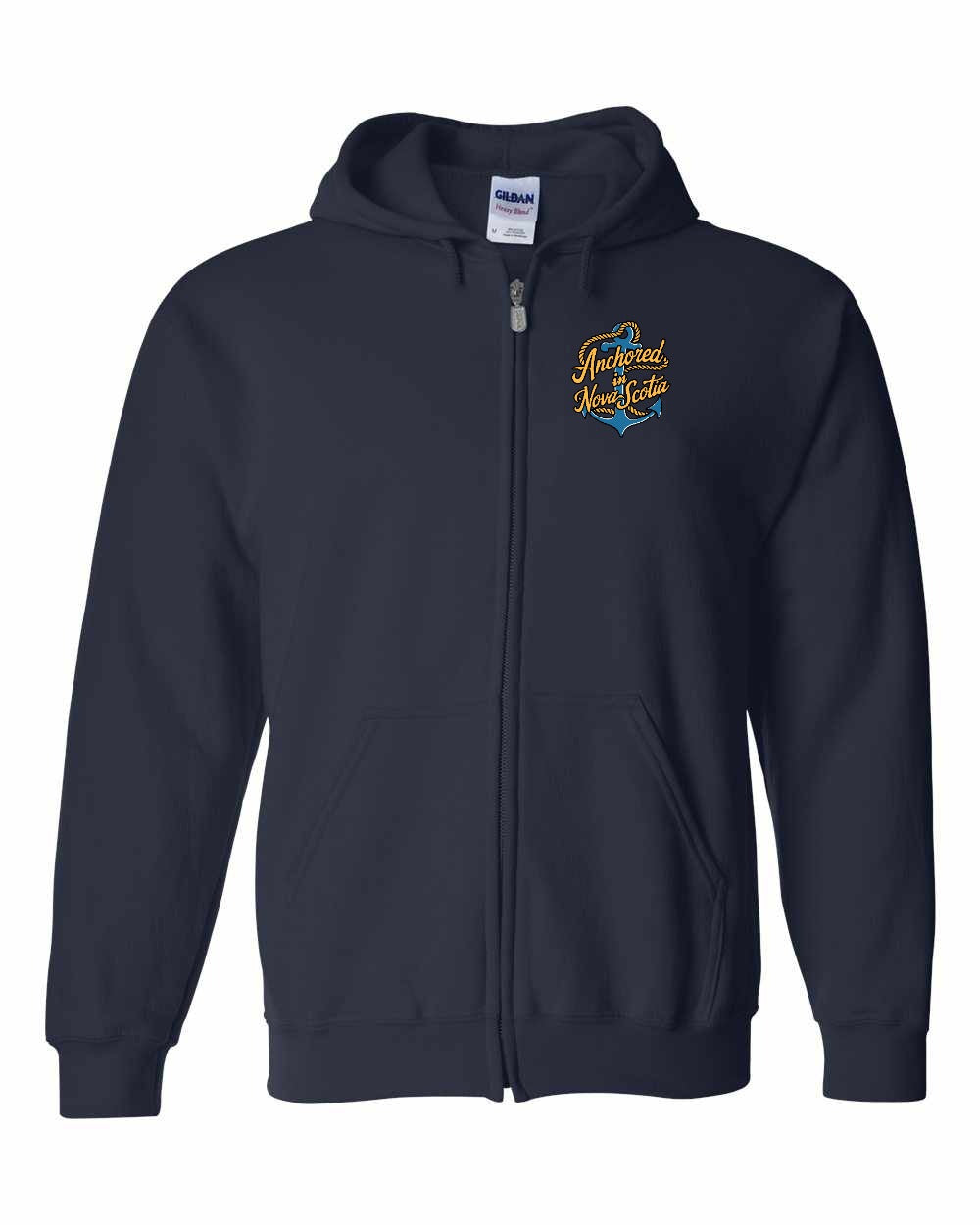 Anchored in Nova Scotia (New Design) Left Chest and Back zip-hoodie