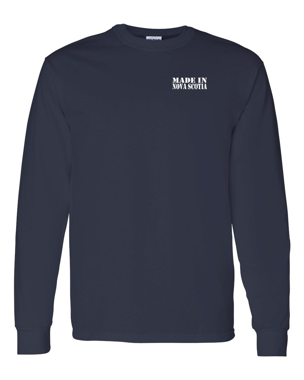 Made In Nova Scotia ( White Lettering) Left Chest and Back Long Sleeve Tee