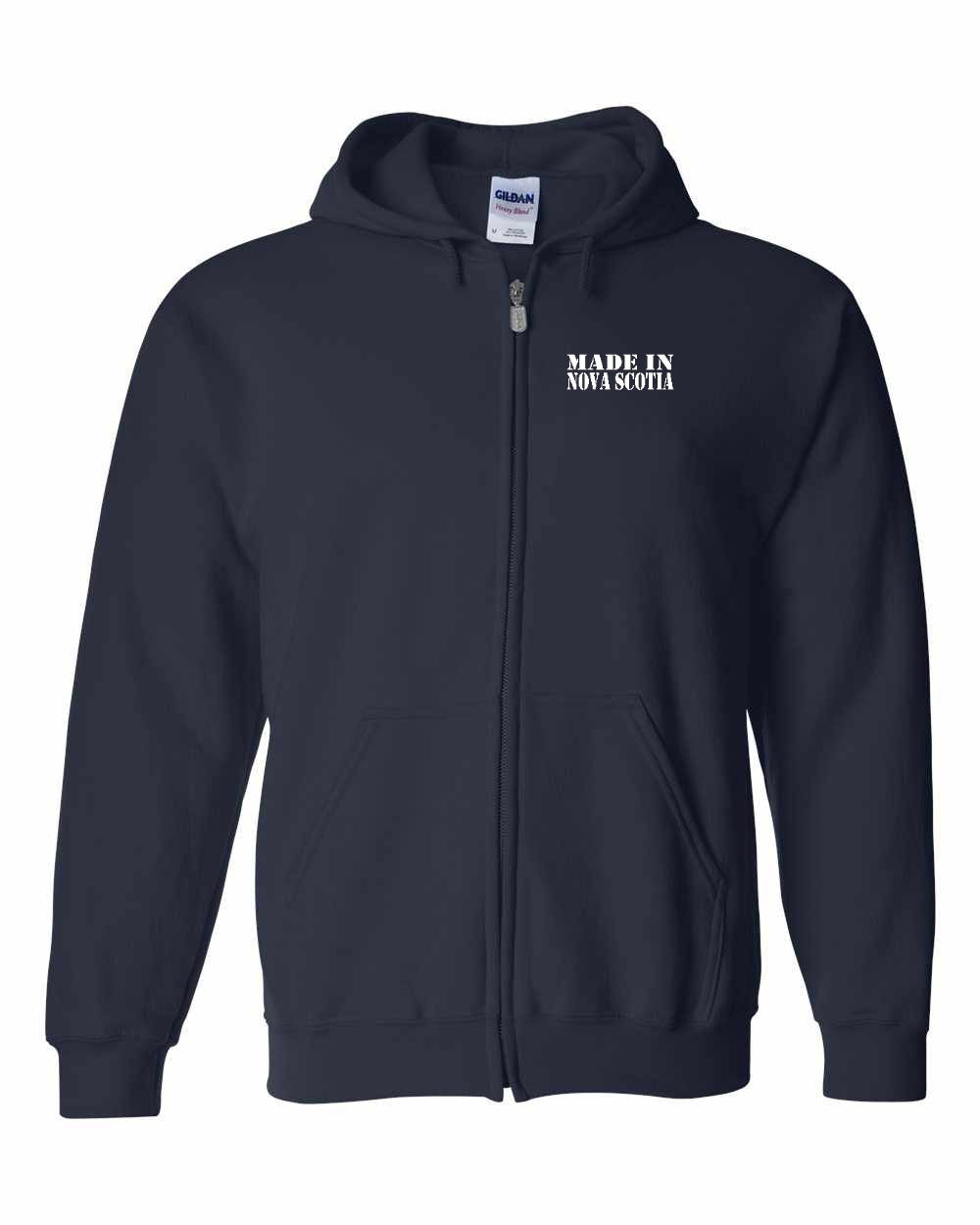 Made In Nova Scotia ( White Lettering) Left Chest and Back zip-hoodie