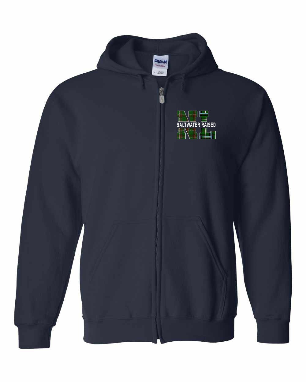 Newfoundland and Labrador Saltwater Raised Left Chest and Back Zip Hoodie
