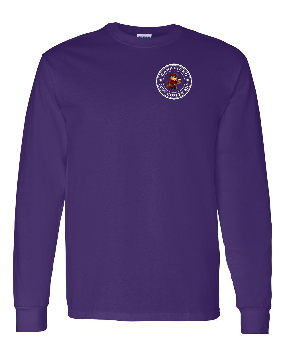 Canadiano just Coffee EH! Male Beaver Left Chest and Back Long Sleeve