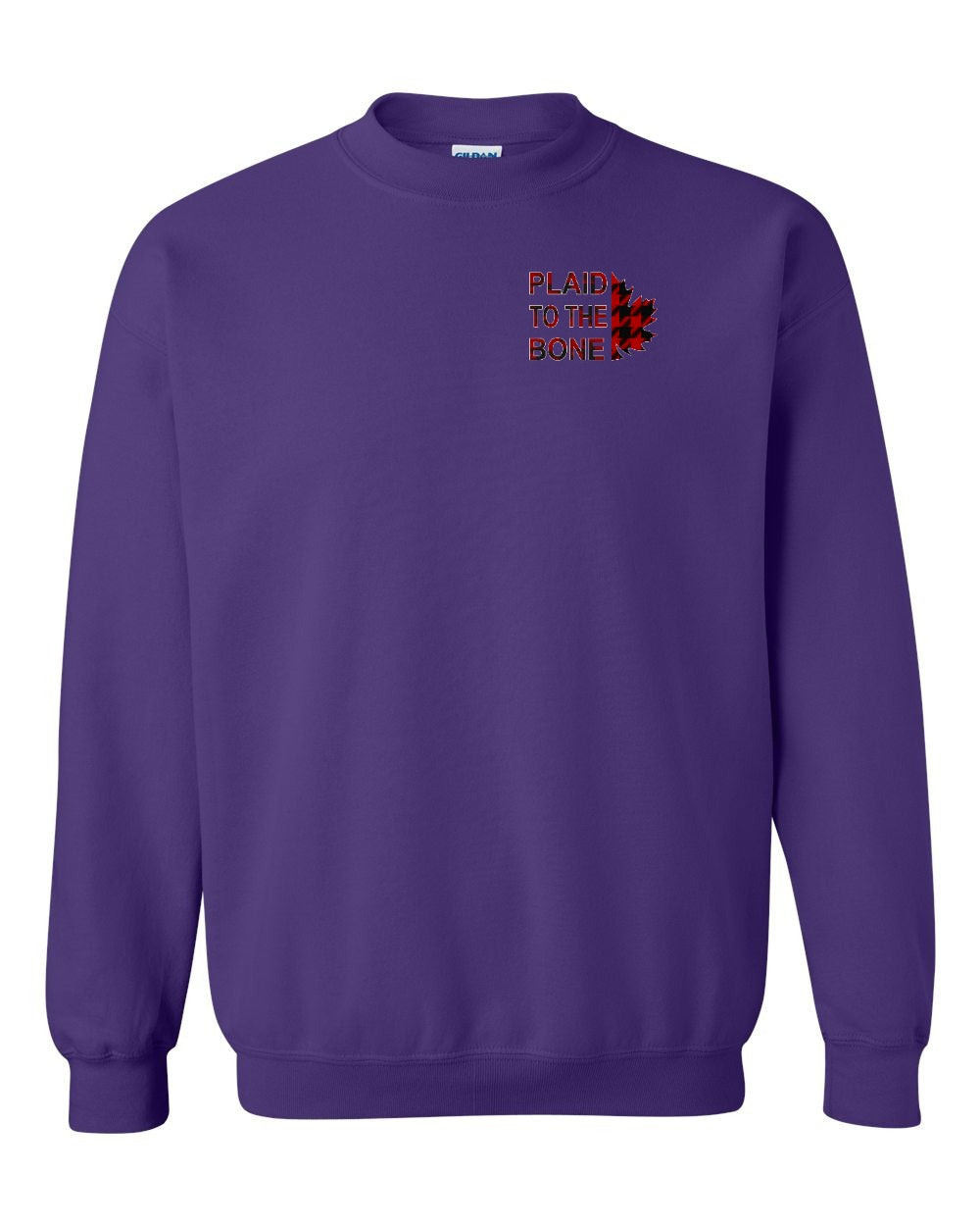 Plaid to the Bone Stacked Leaf Left Chest and Back Crewneck