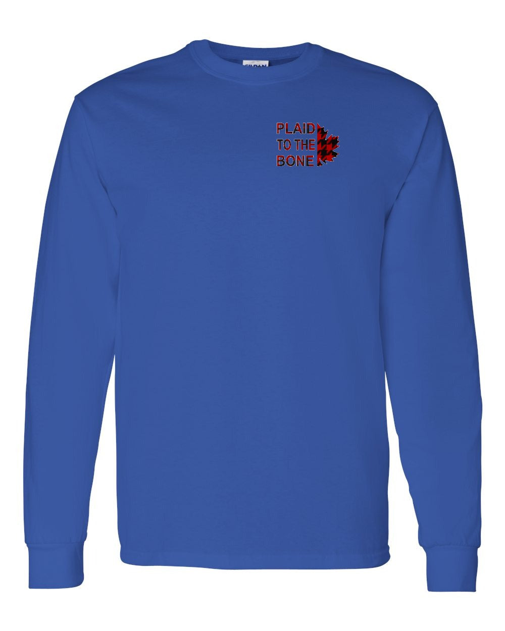 Plaid to the Bone Stacked Leaf Left Chest Long Sleeve - Gildan Canada (sewn Internationally)