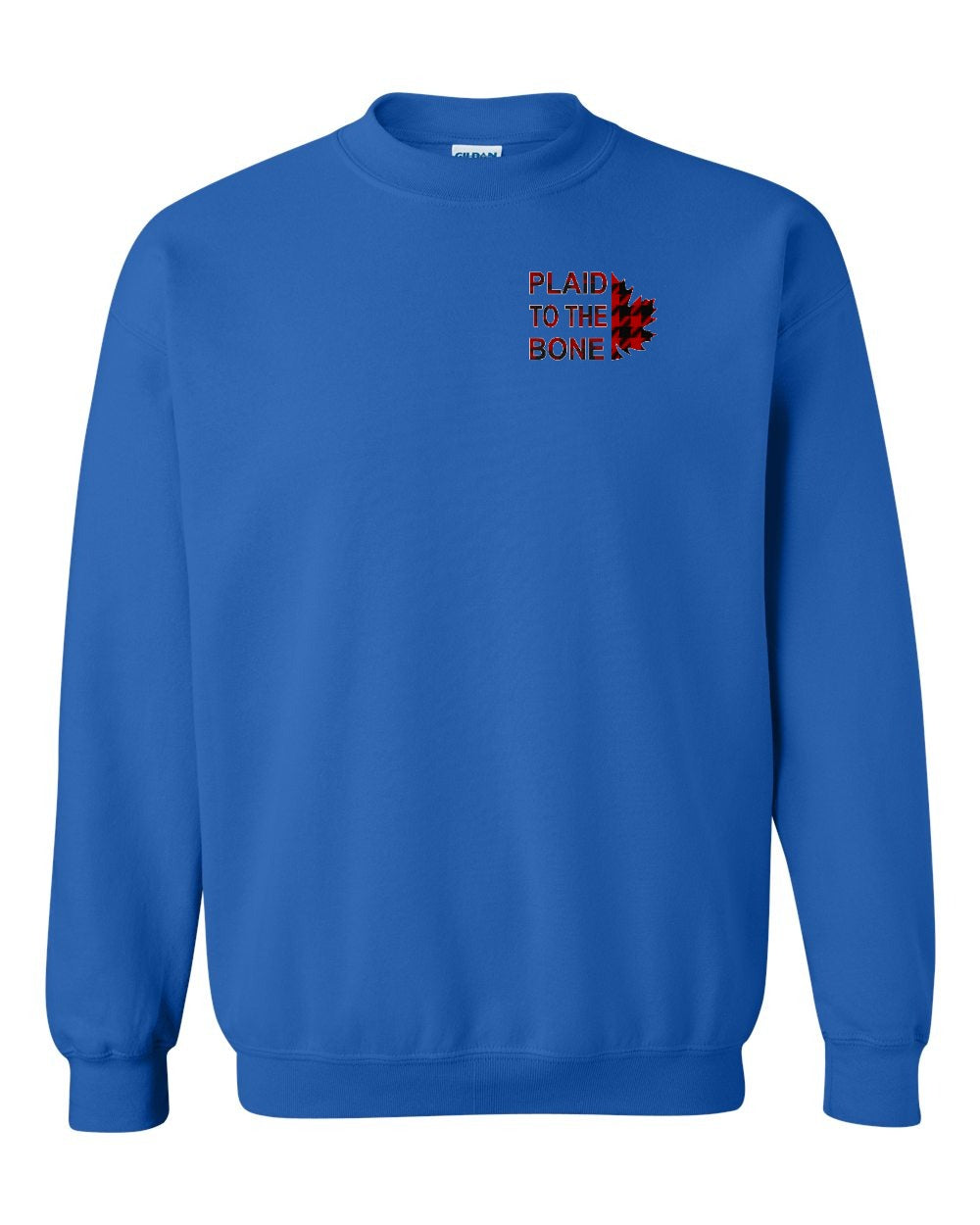Plaid to the Bone Stacked Leaf Left Chest and Back Crewneck