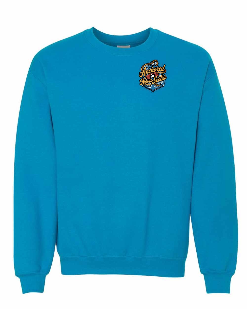 Anchored In Nova Scotia (Old Design) Left Chest and Back crew-neck
