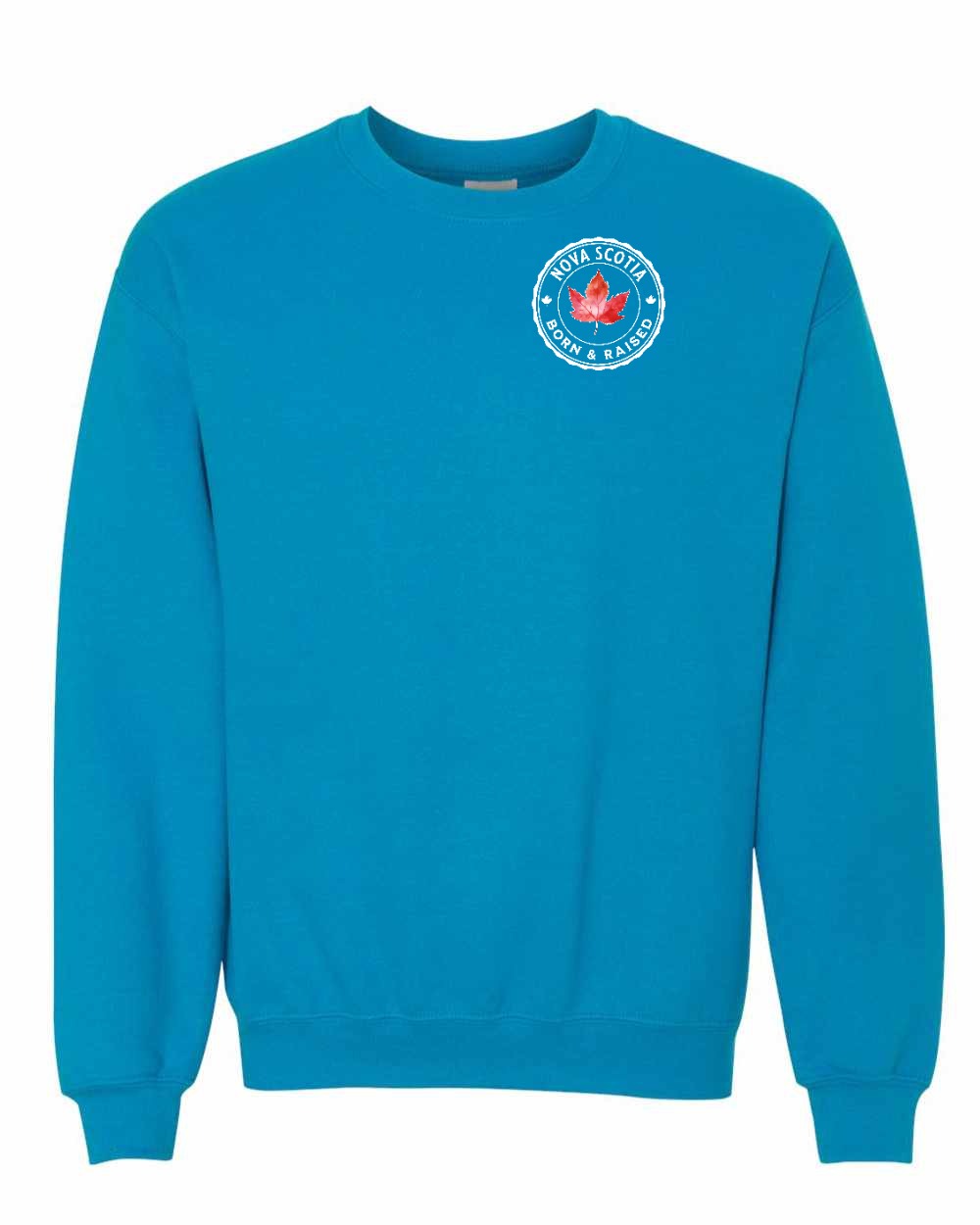 Born and Rasied Nova Scotia Left Chest Crewneck - Gildan Canada (sewn Internationally)