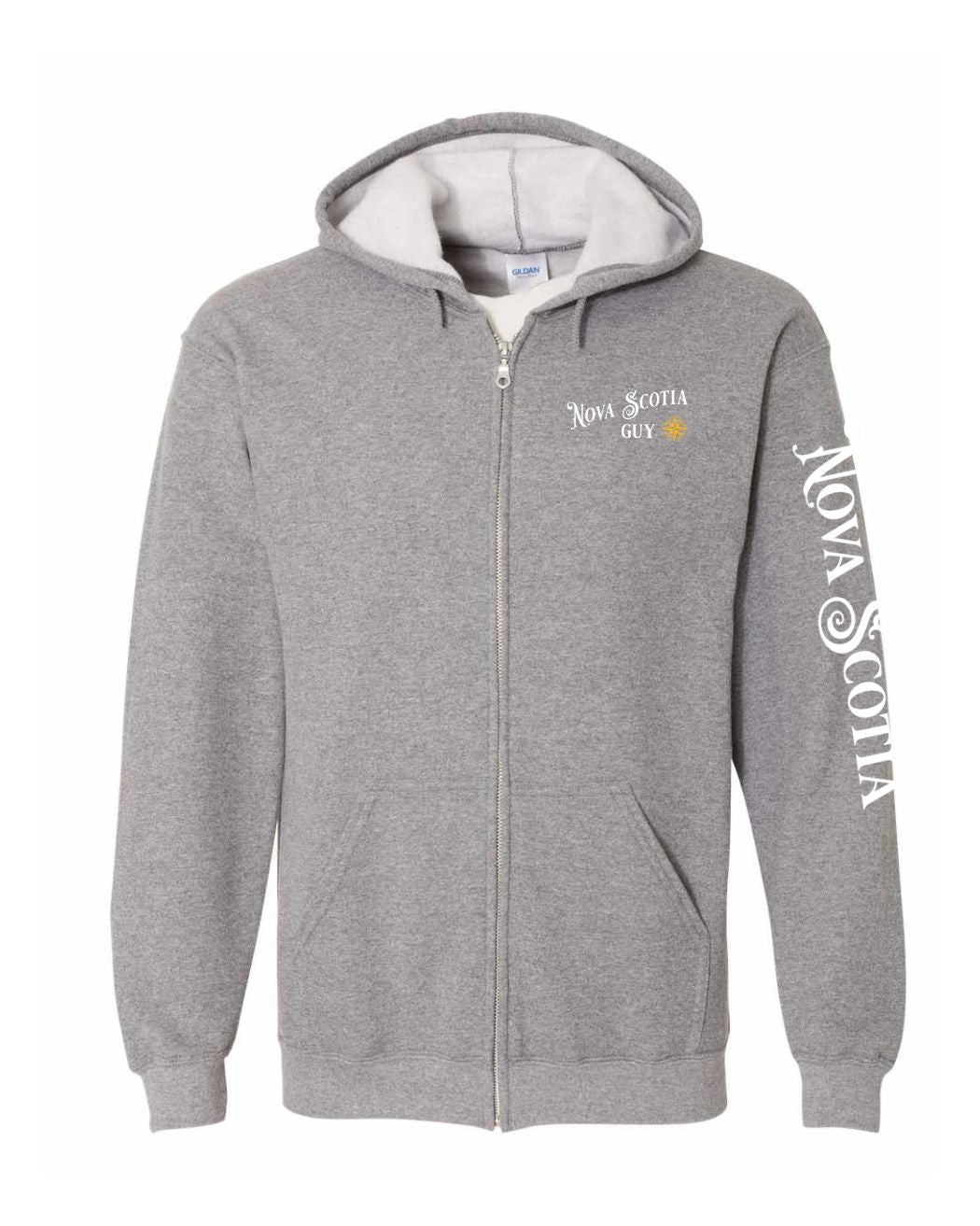 Nova Scotia Guy Yellow Compass Left Chest and Sleeve Zip Hoodie