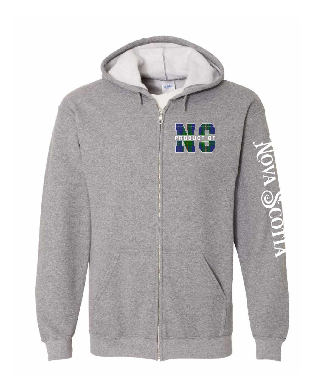 Product Of Nova Scotia Left Chest and Sleeve Zip Hoodie