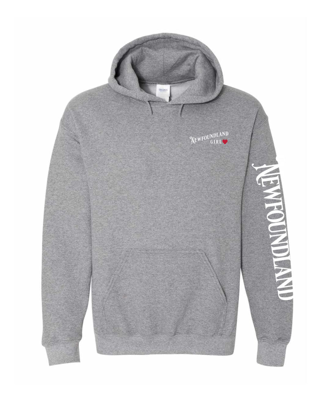 Newfoundland Girl Red Heart Left Chest and Sleeve Pullover Hoodie