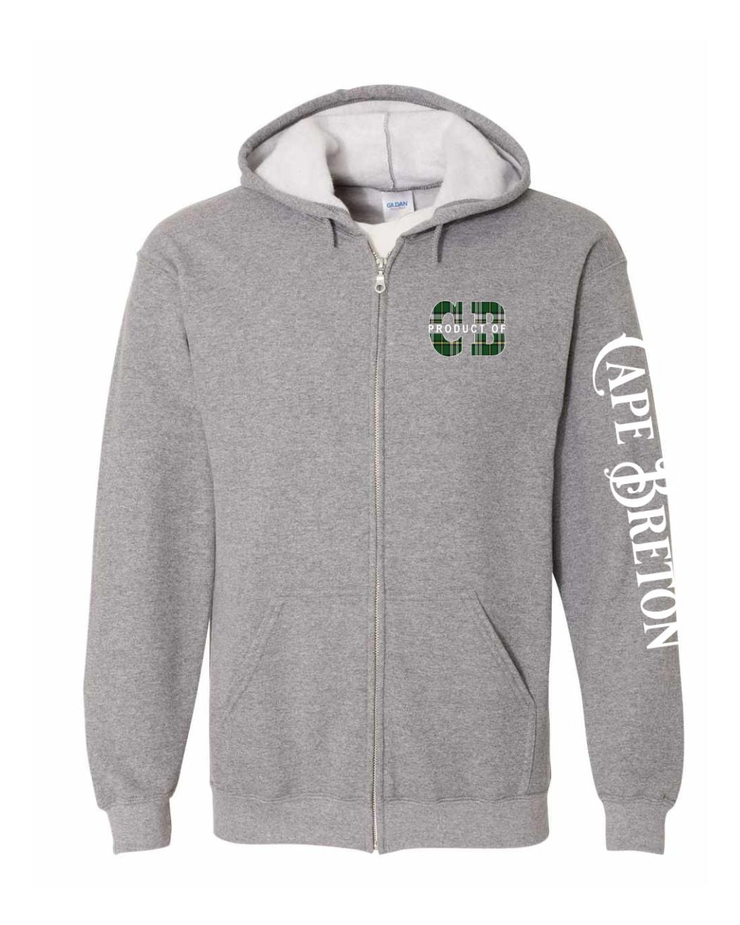 Product of Cape Breton Left Chest and Sleeve Zip Hoodie