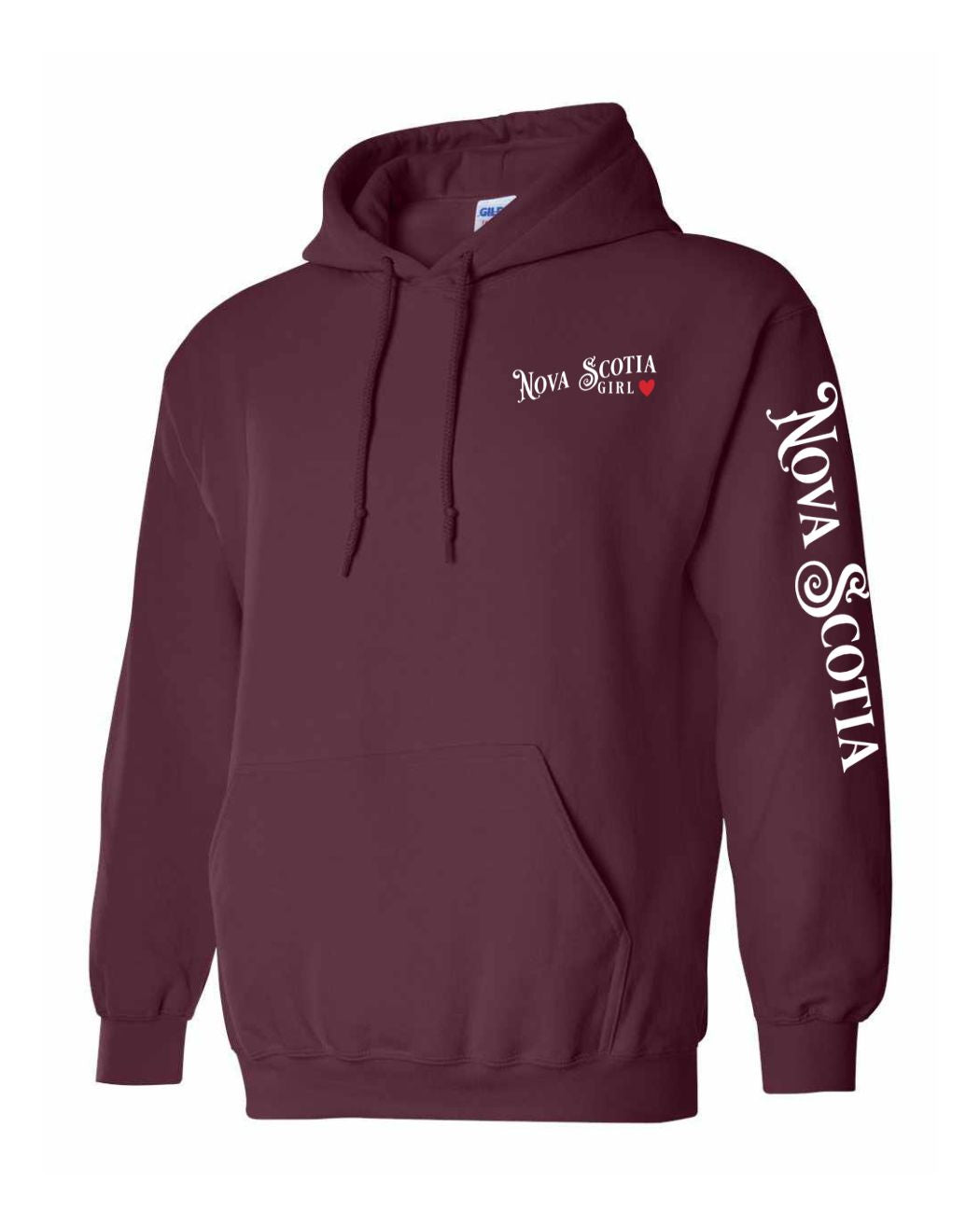 Nova Scotia Girl Red Heart Left Chest and Sleeve Pullover Hoodie