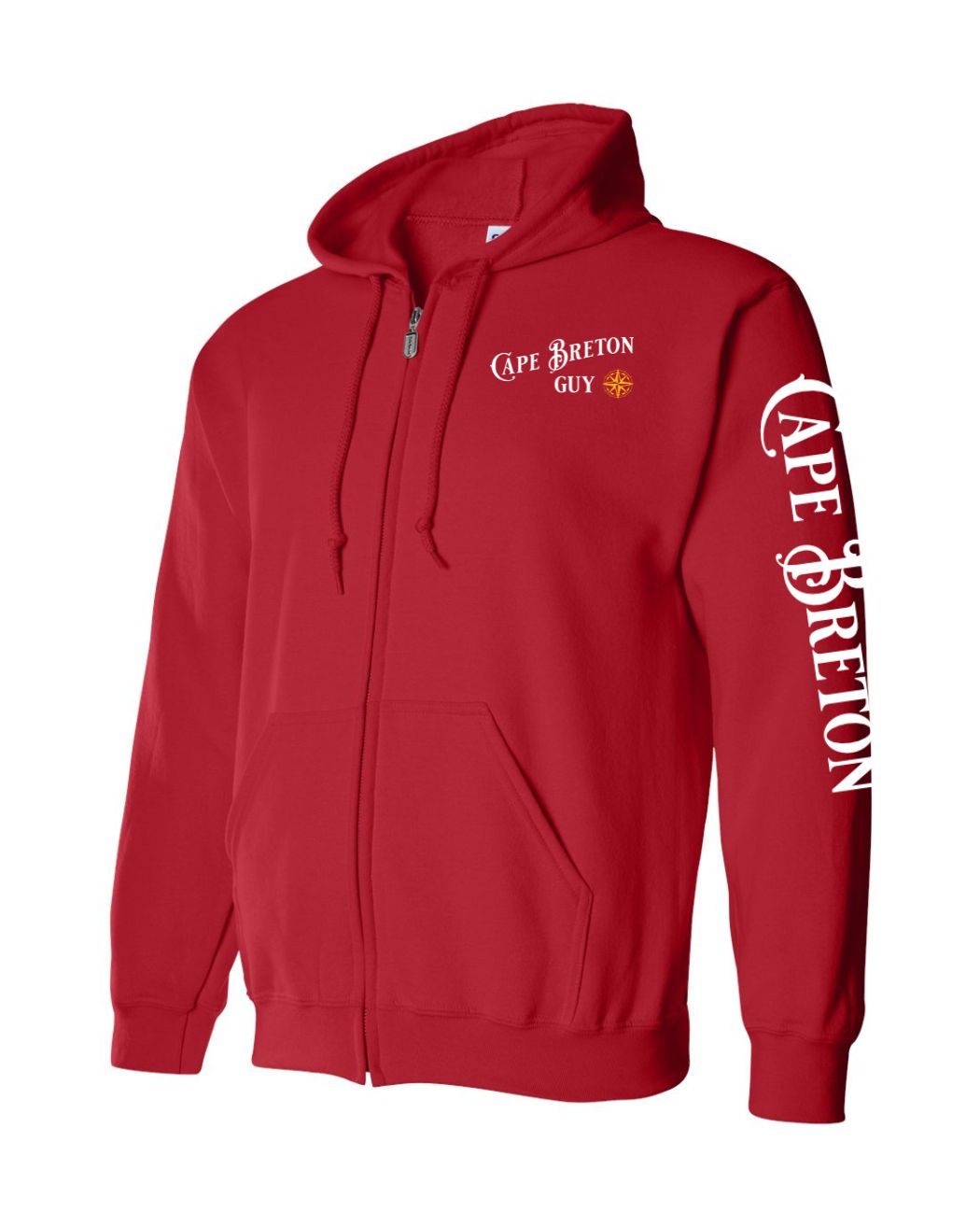 Cape Breton Guy Yellow Compass  Left Chest and Sleeve Zip Hoodie