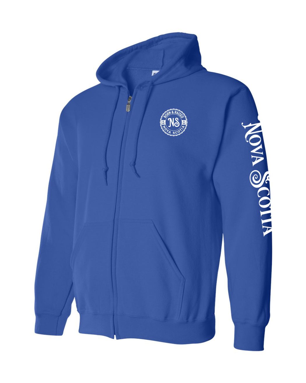 Born And Raised Nova Scotia Left Chest and Sleeve Zip Hoodie