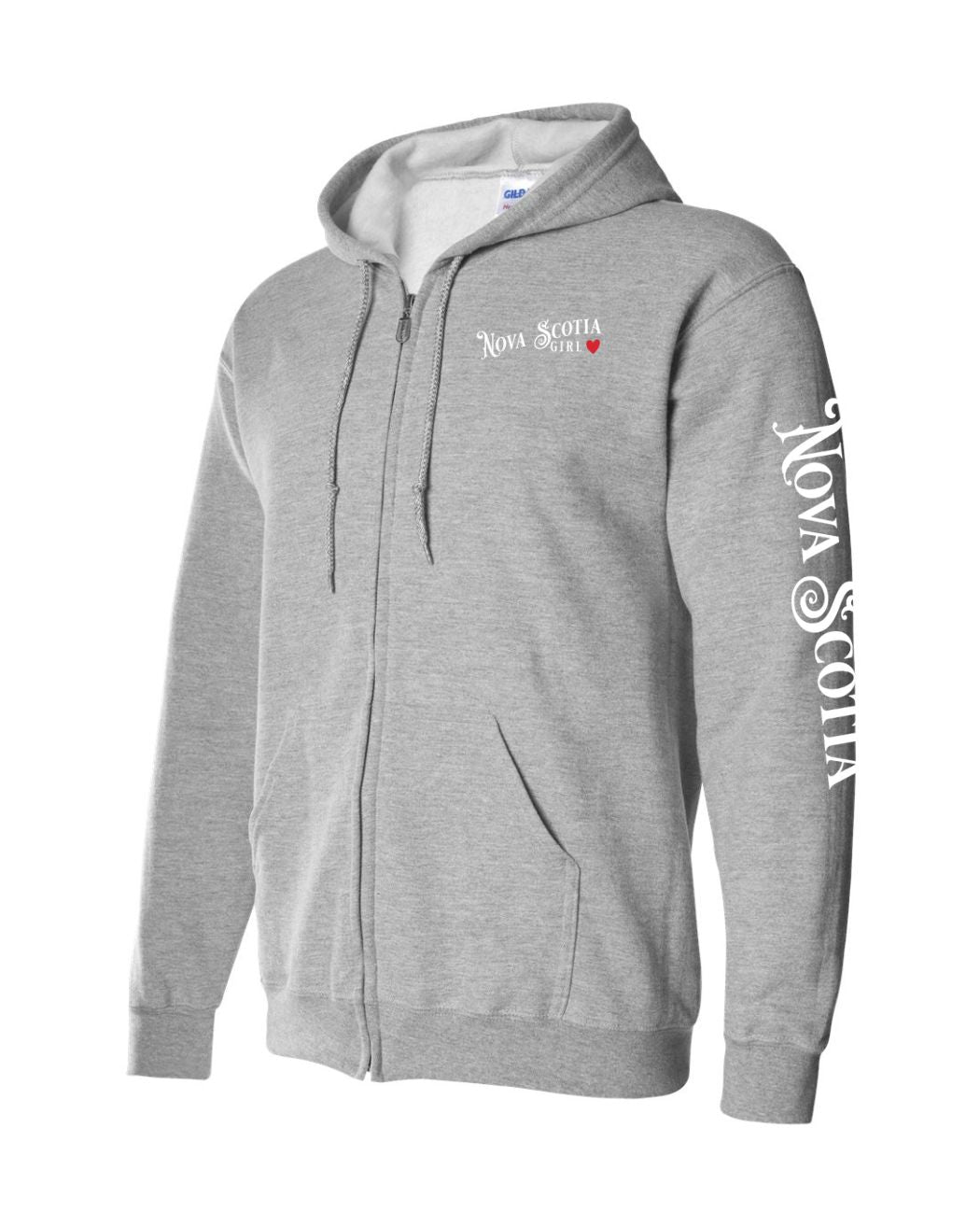 Nova Scotia Girl Red Heart Left Chest and Sleeve Zip Hoodie