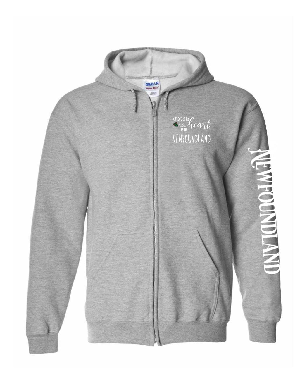 A piece of My heart in Newfoundland (Red Heart) Left Chest And Sleeve Zip Hoodie