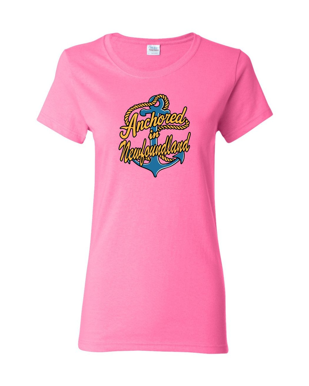 Anchored in Newfoundland Full Front Womens Tee