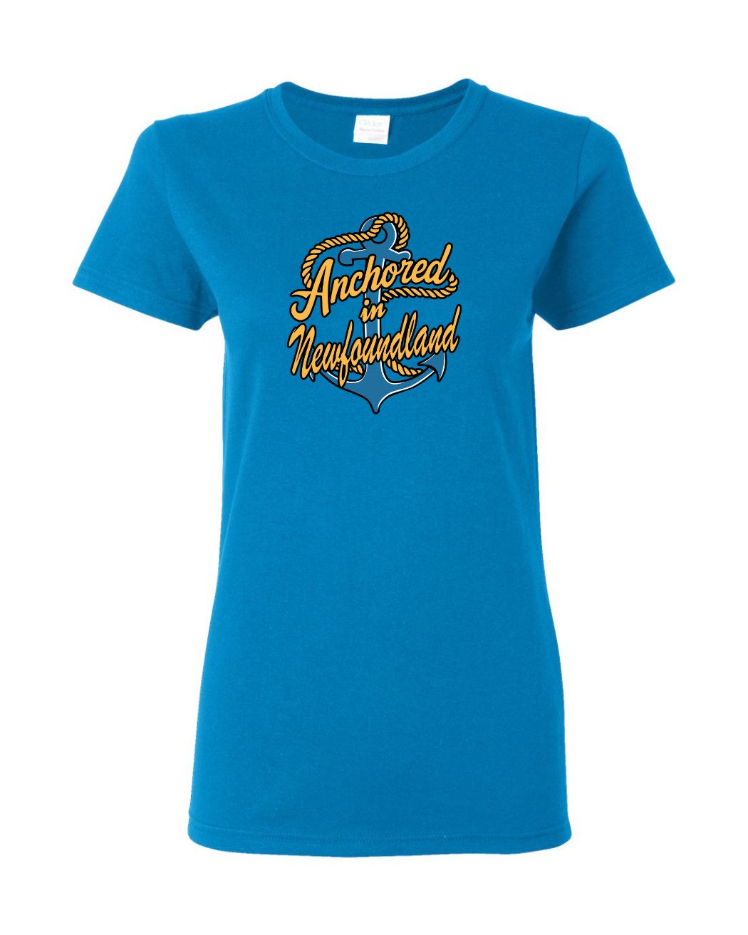 Anchored in Newfoundland Full Front Womens Tee