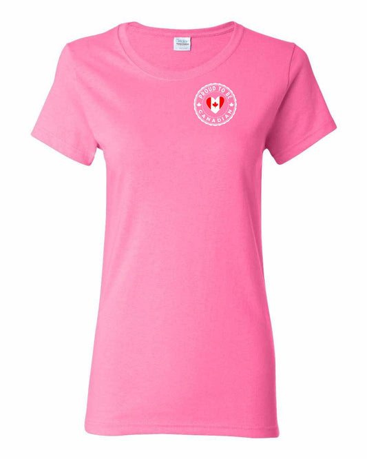 Proud to Be Canadian Heart Left Chest And Back Women's Tee