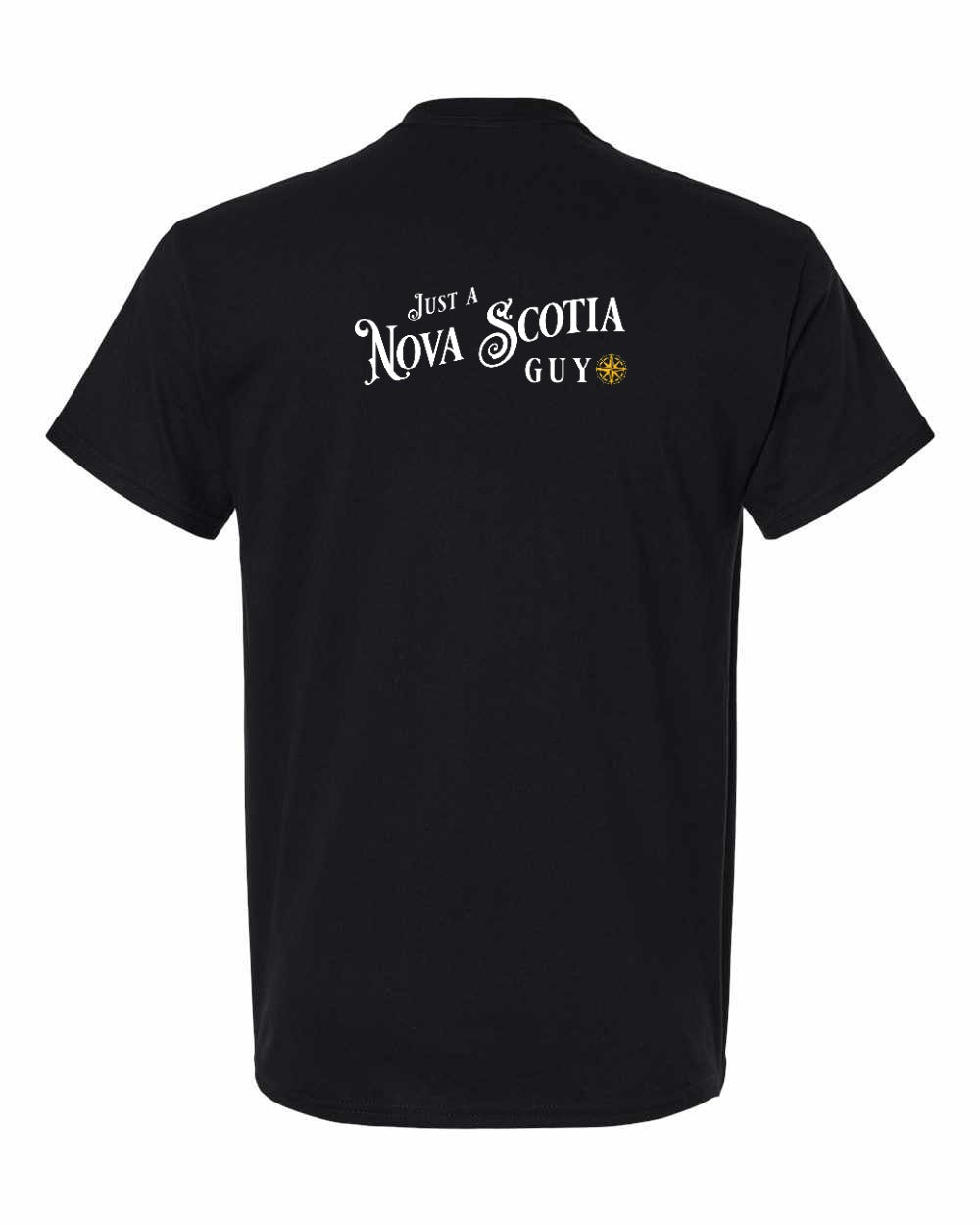 Just a Nova Scotia Guy yellow Left Chest and Back mens-tee