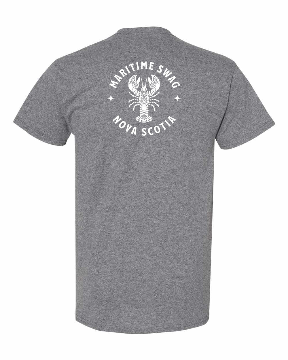 Maritime Swag Nova Scotia Mandala white Lobster Left Chest and Back mens-tee
