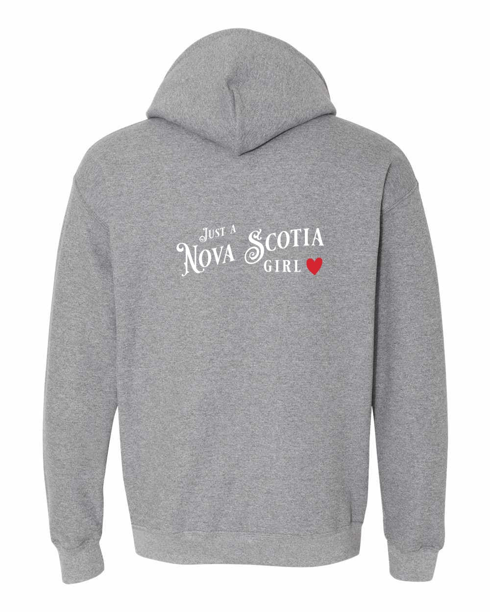 Just a Nova Scotia Girl Red Heart Left Chest and Back pullover