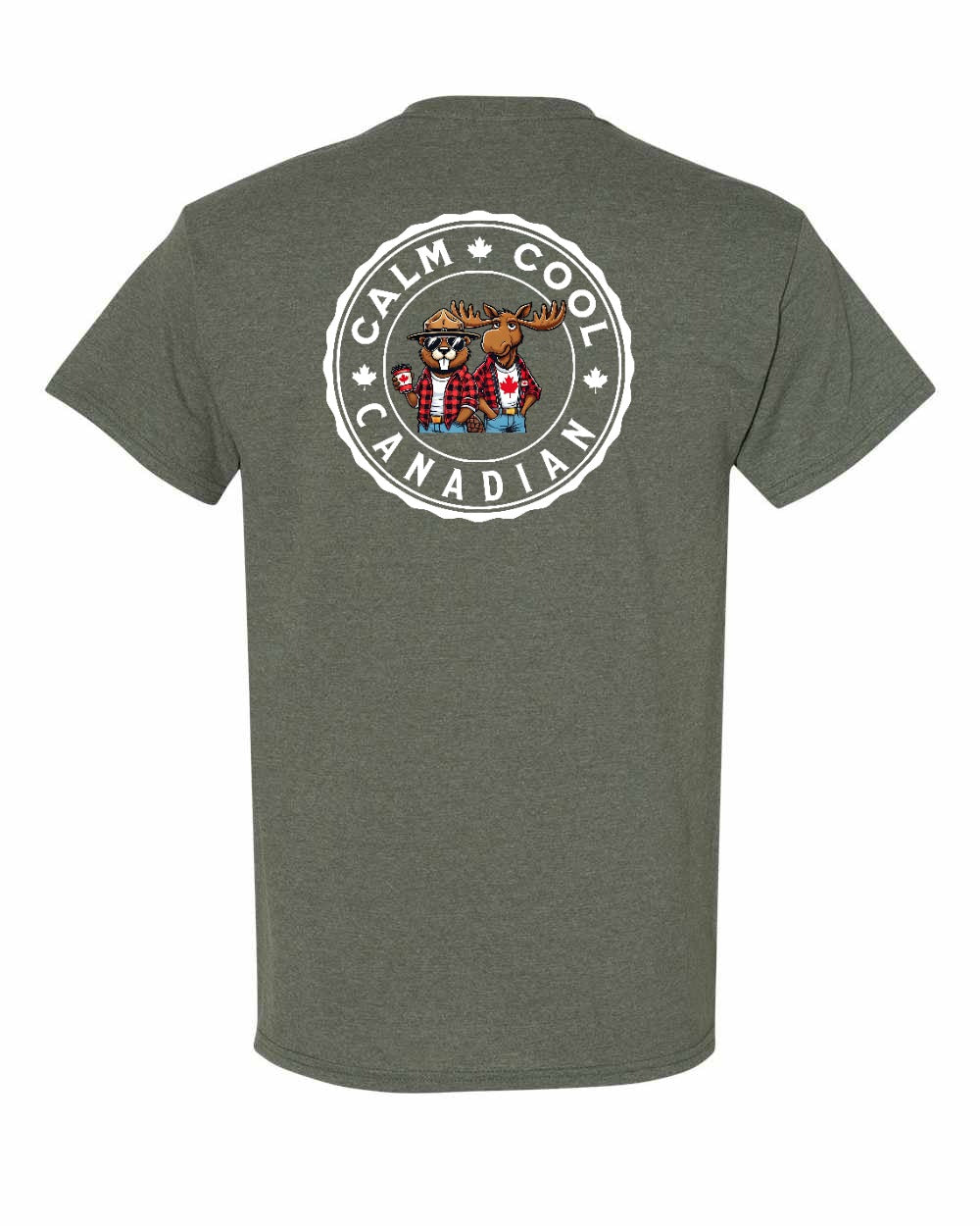 Calm Cool Canadian Beaver and Moose Left Chest & Back Men's Tee