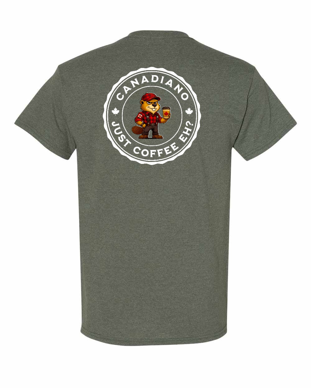 Canadiano Just Coffee Eh Male Beaver Left Chest & Back Men's Tee