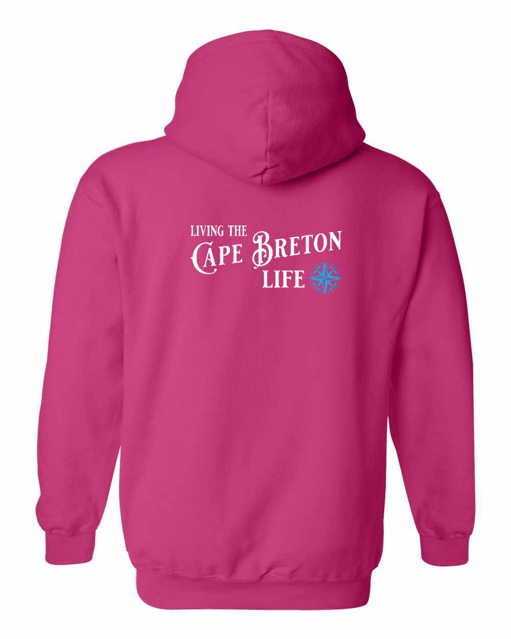Living the Cape Breton Life blue Left Chest and Back Pullover Hoodie