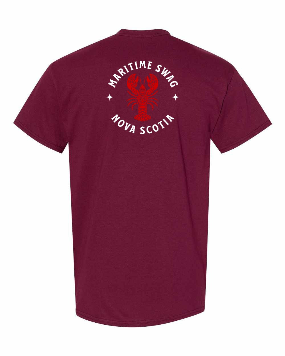 Maritime Swag Nova Scotia Mandala Red Lobster Left Chest and Back mens-tee