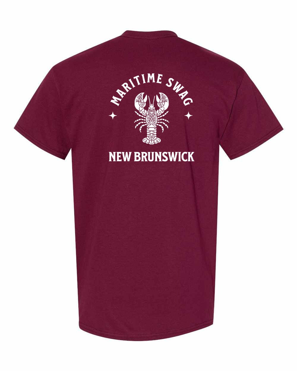 NB New Brunswick Mandala white Lobster Left Chest and Back Men's Tee