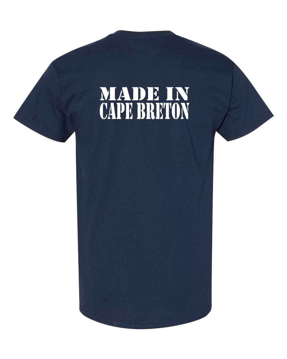 Made In Cape Breton White Left Chest and Back Men's Tee
