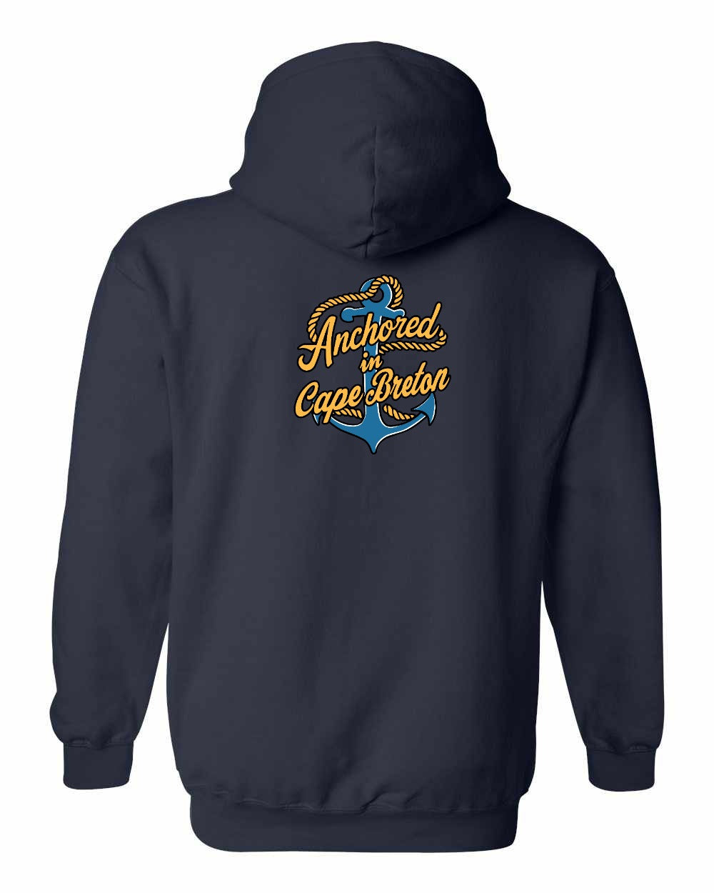 Anchored in Cape Breton (New Design) Left Chest and Back Pullover Hoodie