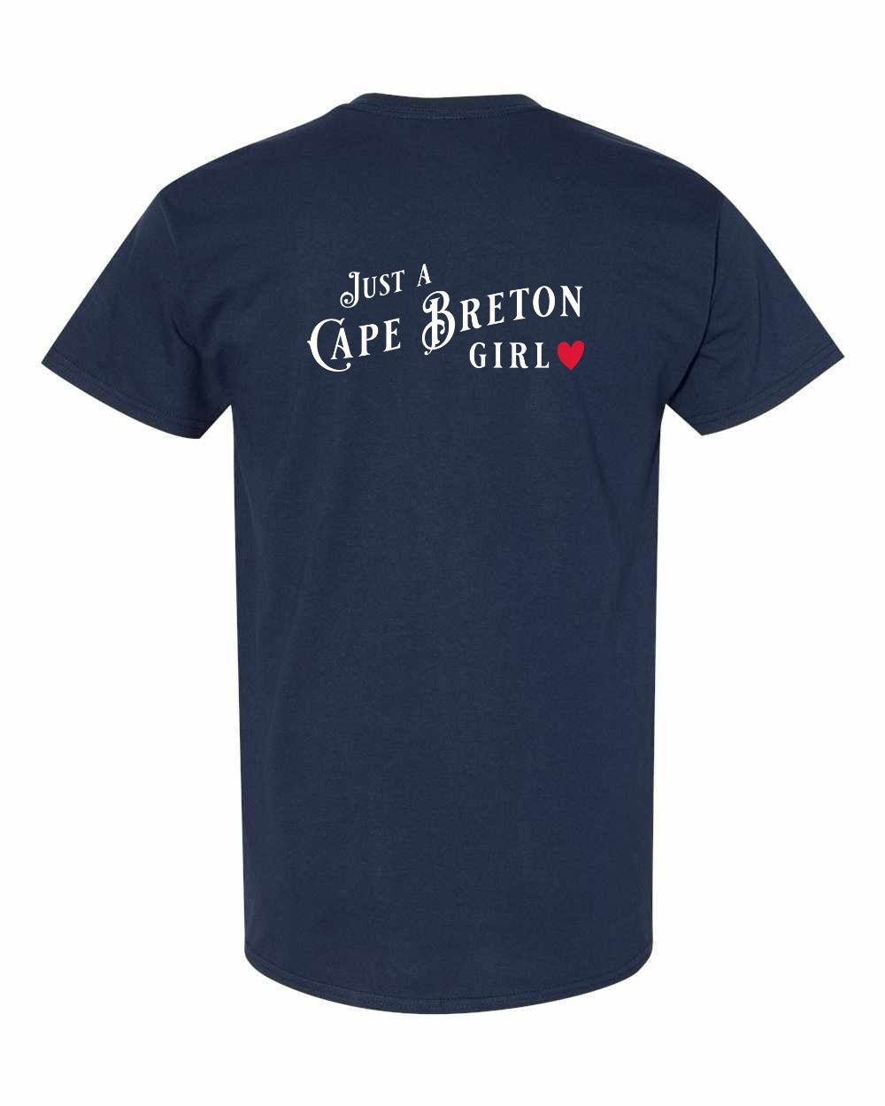 Just a Cape Breton Girl Red Heart Left Chest and Back Men's Tee