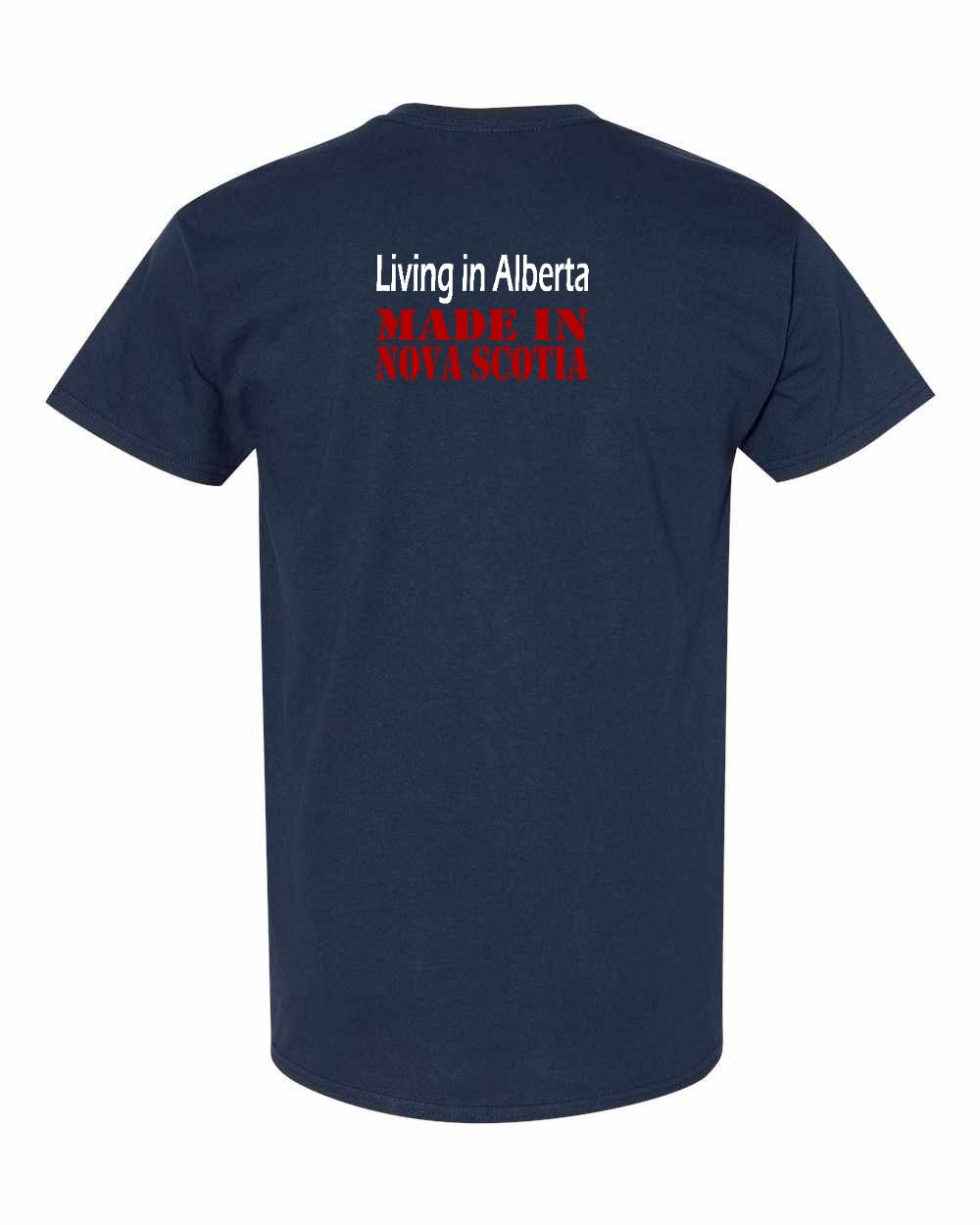 Living Alberta Made in Nova Scotia Left Chest and Back mens-tee