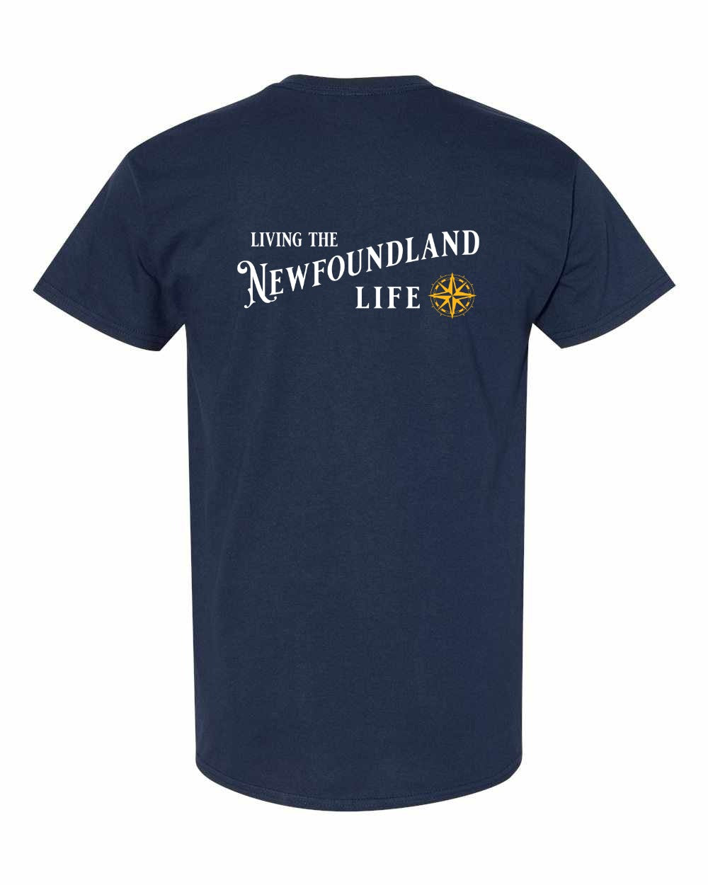 Living the Newfoundland Life yellow Left Chest and Back Men's Tee