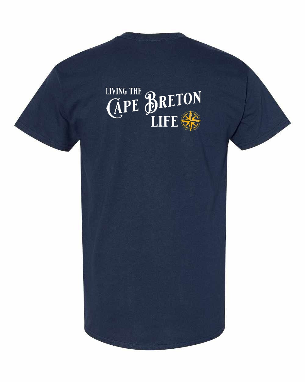 Living the Cape Breton Life yellow Left Chest and Back Men's Tee