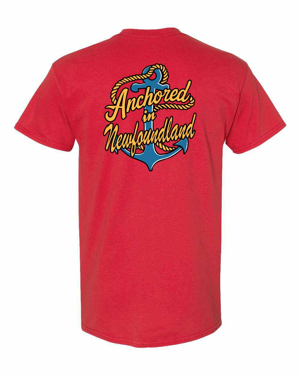 Anchored in Newfoundland (New Design) Left Chest and Back Men's Tee