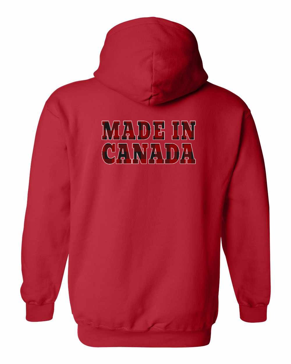 Made in Canada Plaid Background Left Chest and Back Pullover