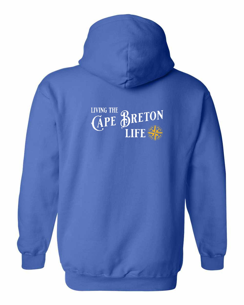 Living the Cape Breton Life yellow Left Chest and Back Pullover Hoodie
