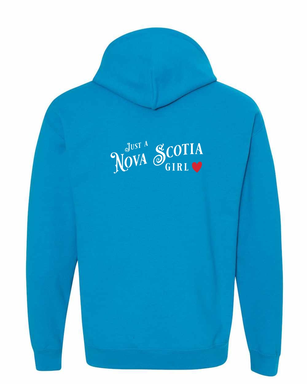 Just a Nova Scotia Girl Red Heart Left Chest and Back pullover